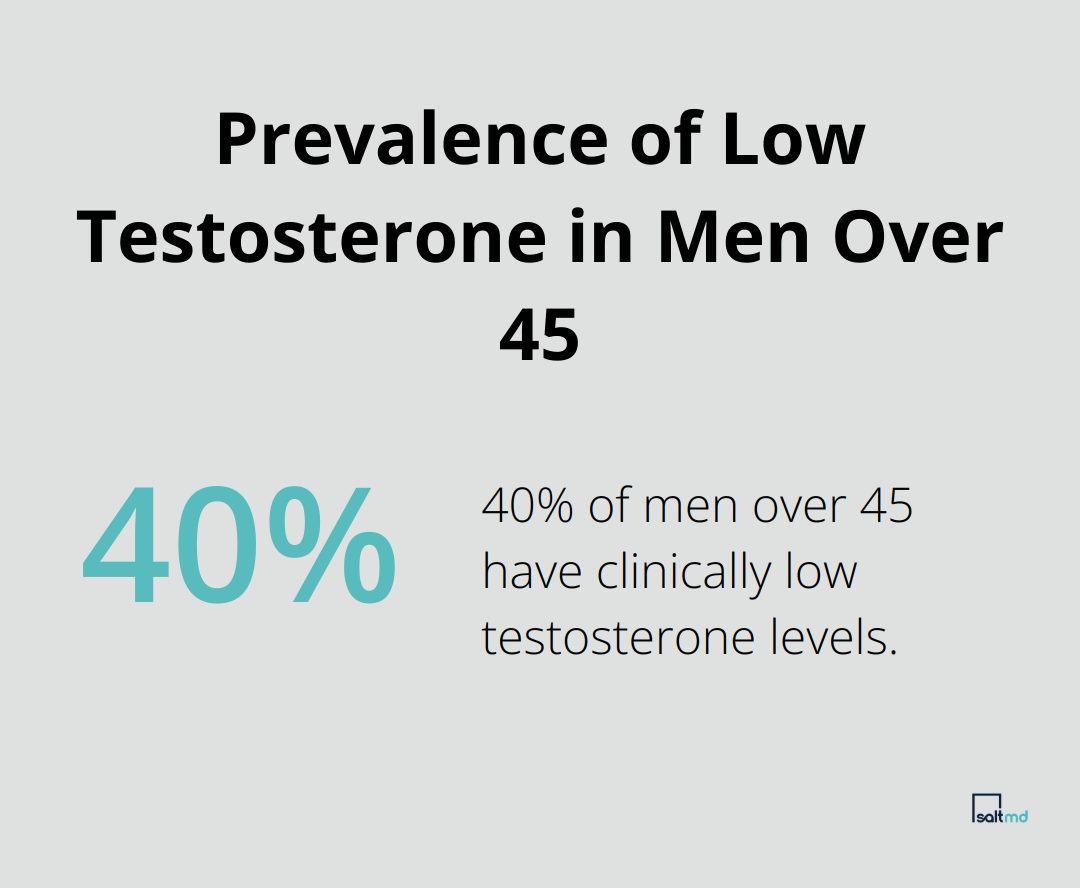Pie chart showing 40% of men over 45 have low testosterone
